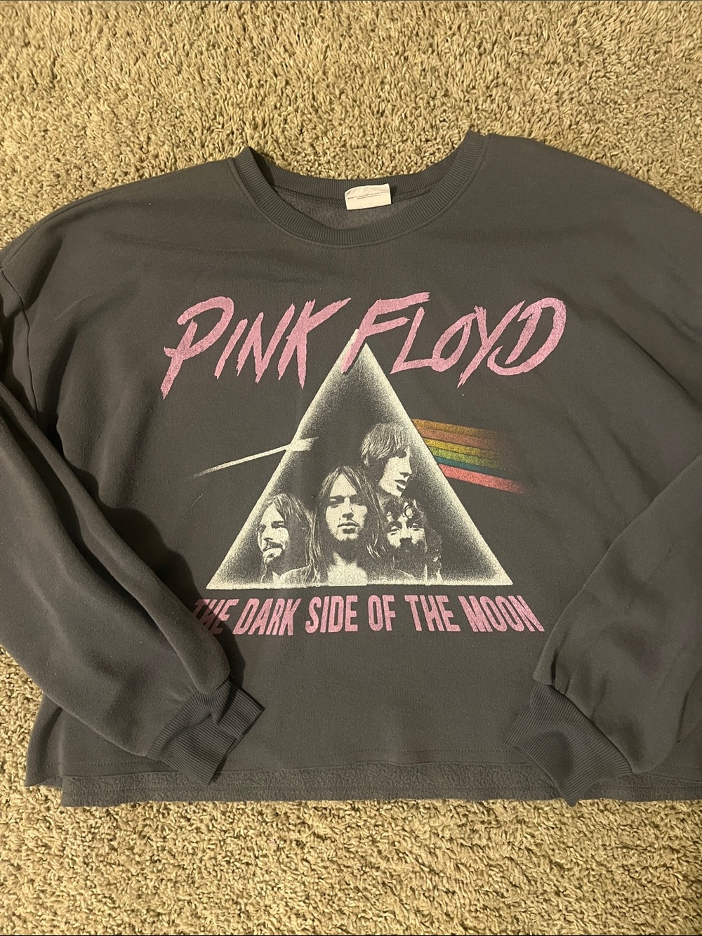 Pink Floyd Charcoal Crewneck with Pink Logo & Prism Graphic